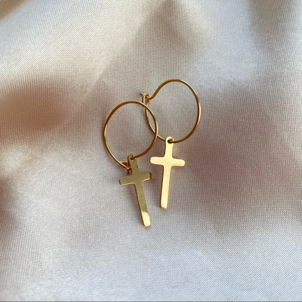 18K Goldplated Charm Hoops Earrings - Picture 2 of 13